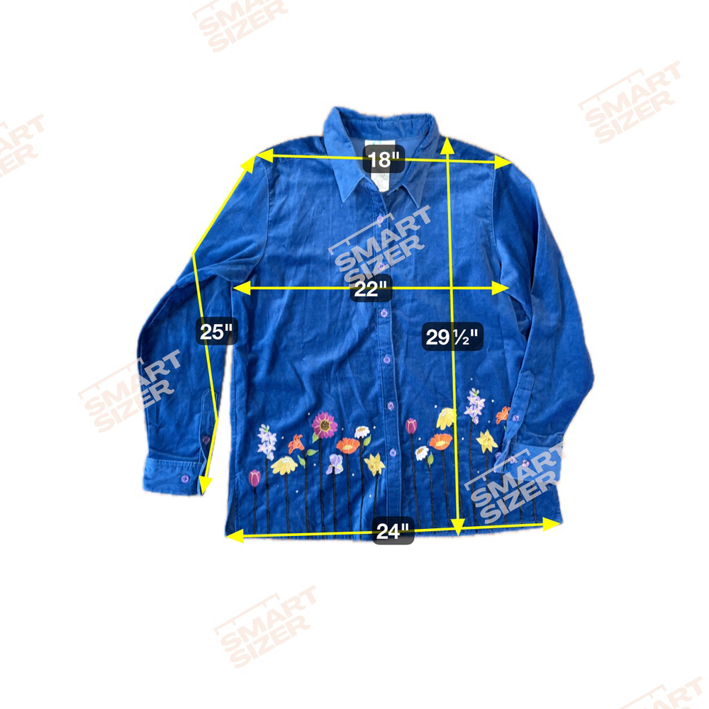 The Quaker Factory Button-Down Shirt, Large, Navy Blue with Floral Embroidery De - Picture 3 of 5